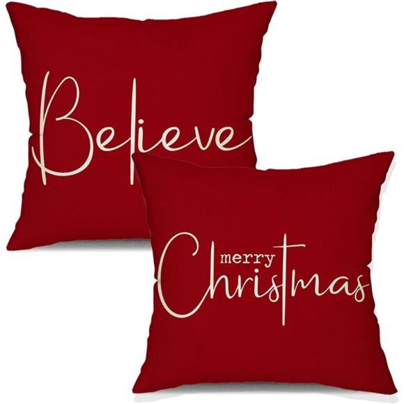 Christmas Throw Pillow Covers 18x18 Inch Set of 2 Merry Christmas - Picture 1 of 7